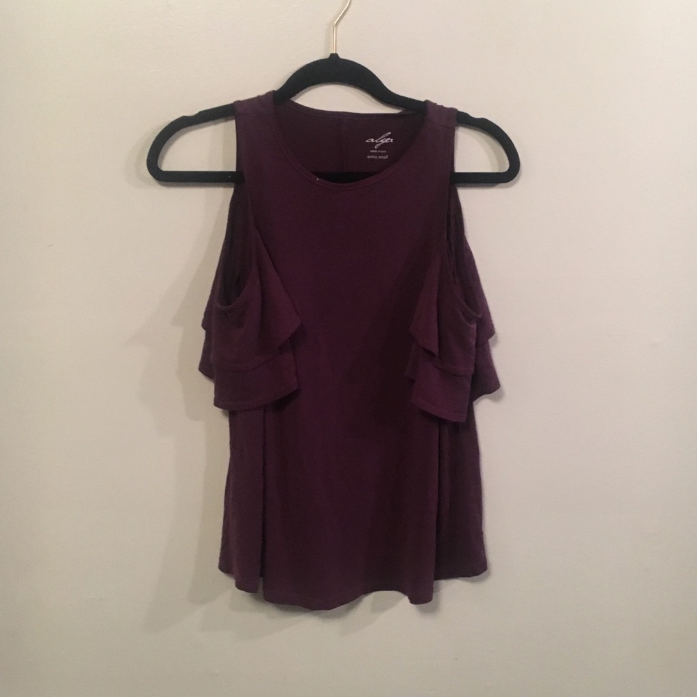 Purple cold shoulder shirt